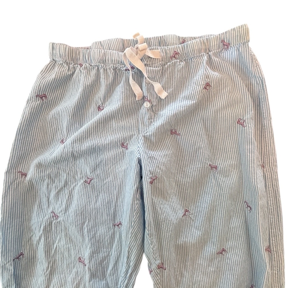 Aerin Pink Seersucker Pajama Pants Embroidered Dog Print
